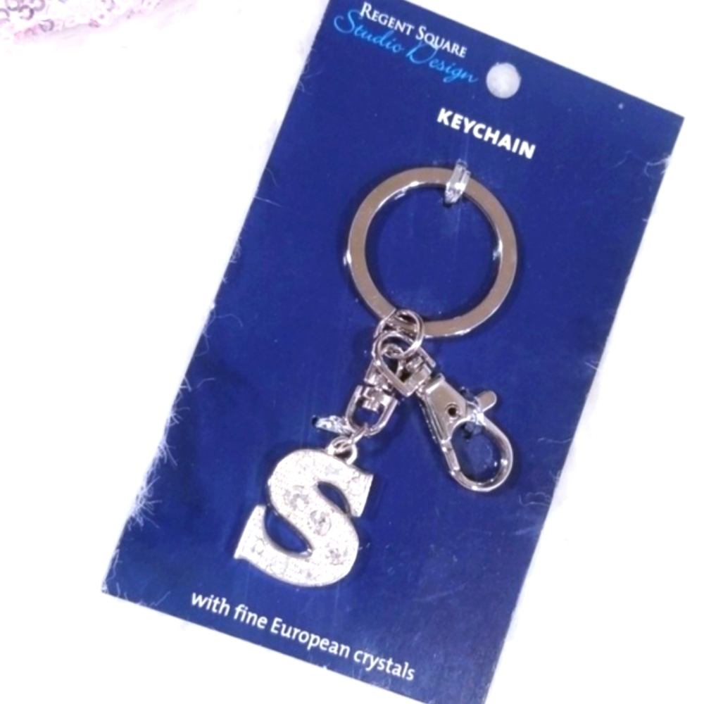 Regent Square Silver Keychain S letter with Rhinestones.